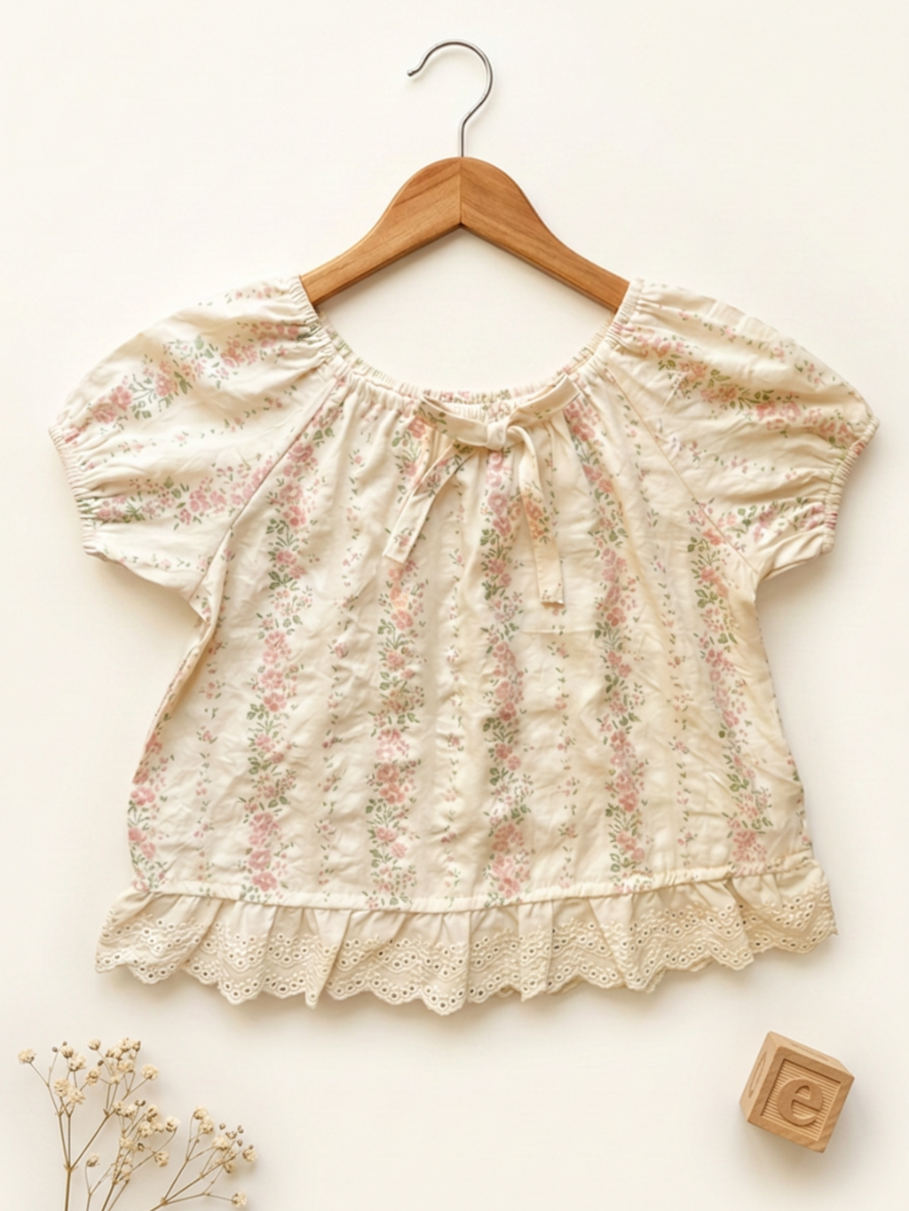 Cream Floral Puff Sleeve Top