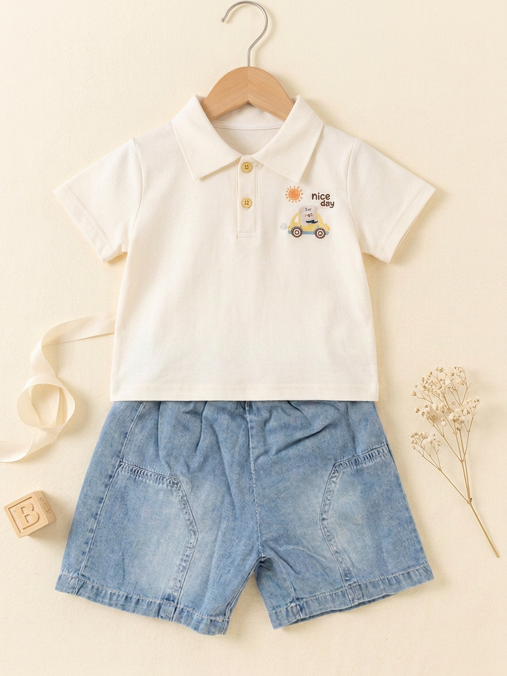 Polo Shirt & Denim Shorts Set