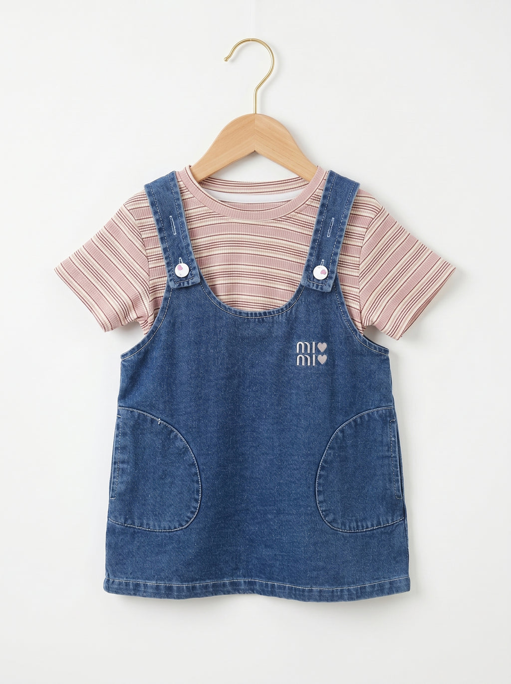 🩵 Stripe Tee & Denim Overall Dress Set