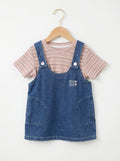 🩵 Stripe Tee & Denim Overall Dress Set