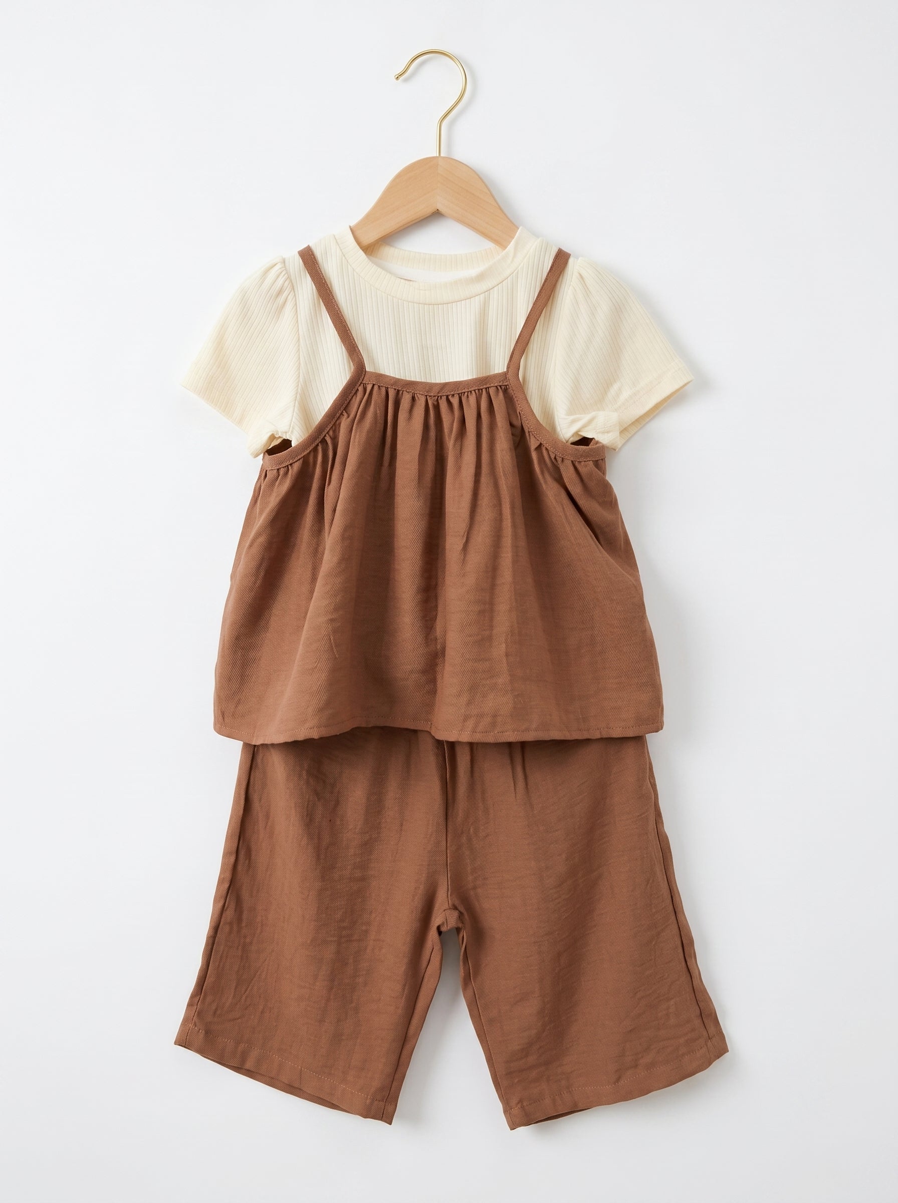 🤎 Ribbed Tee & Cami Wide-Leg Pants Set