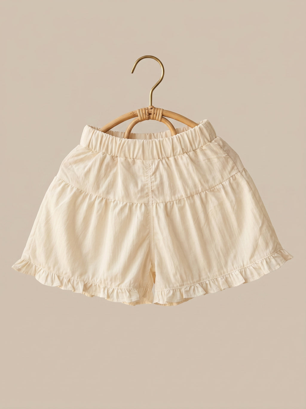 🎀 Olive Bubble Top & Cream Ruffle Shorts Set