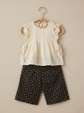 🤍 Ivory Lace Top & Black Floral Shorts Set