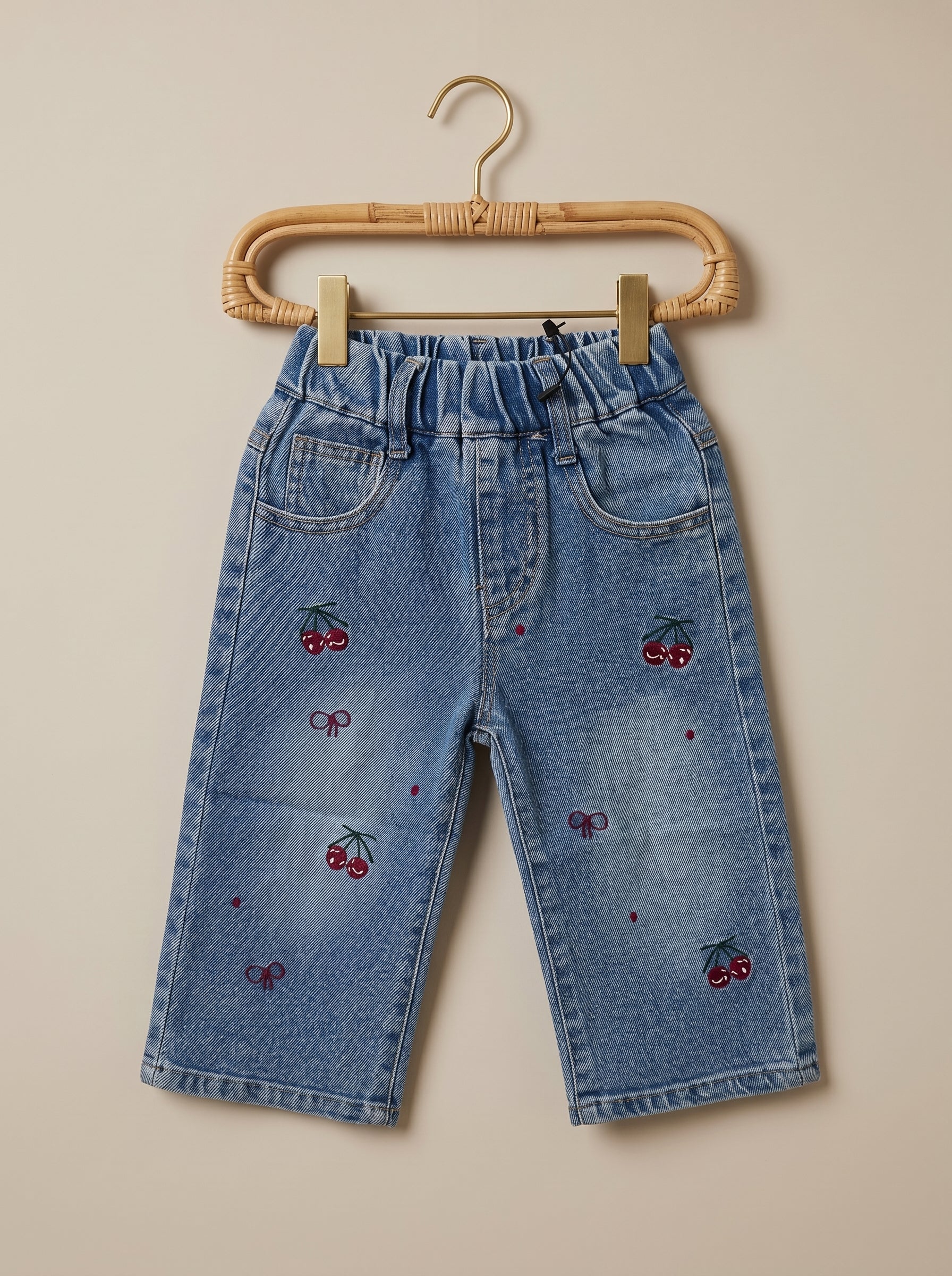 Cherry Embroidered Denim Jeans