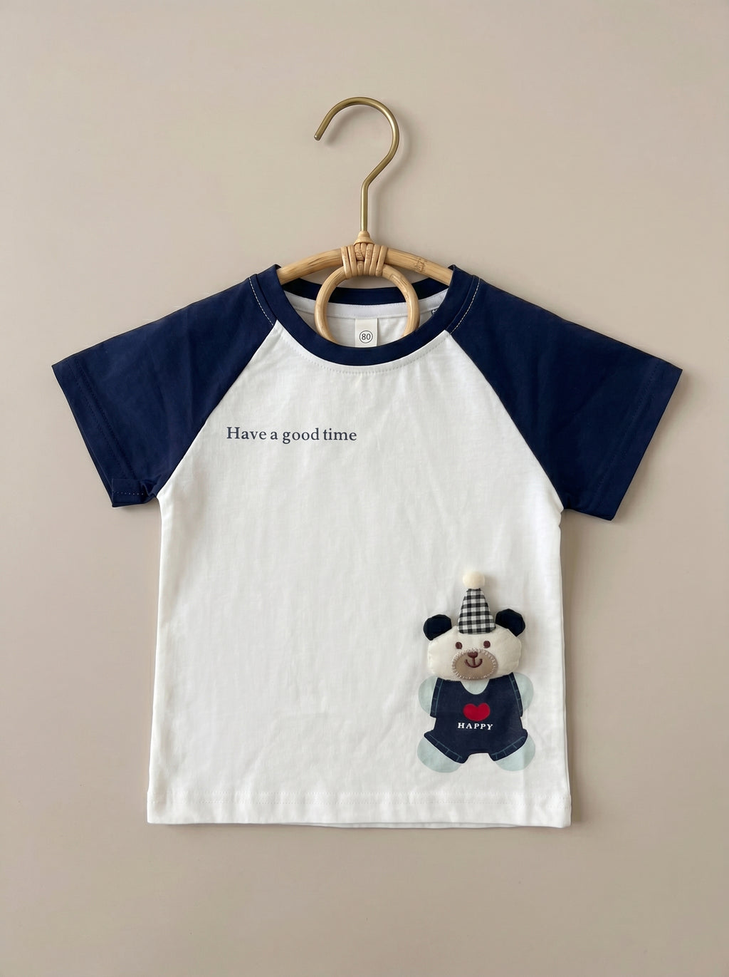 🐾 Navy Contrast Sleeve Tshirt with Character Patch