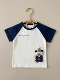 🐾 Navy Contrast Sleeve Tshirt with Character Patch
