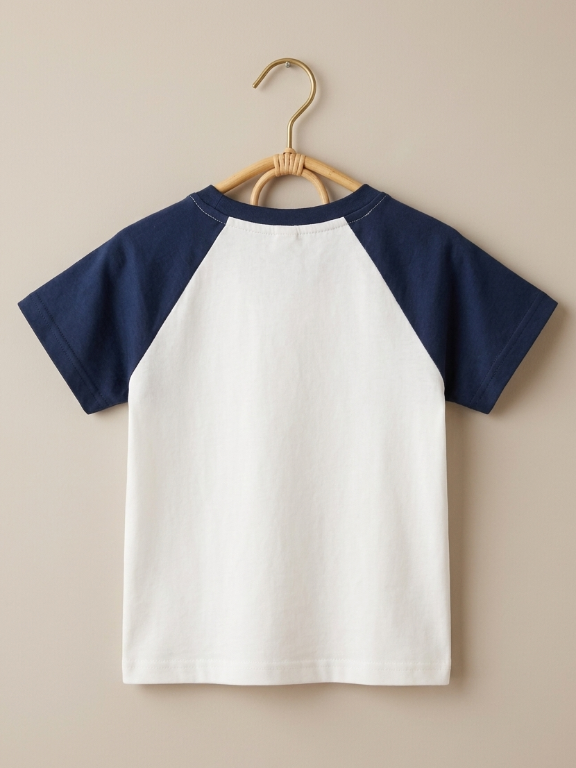 🐾 Navy Contrast Sleeve Tshirt with Character Patch