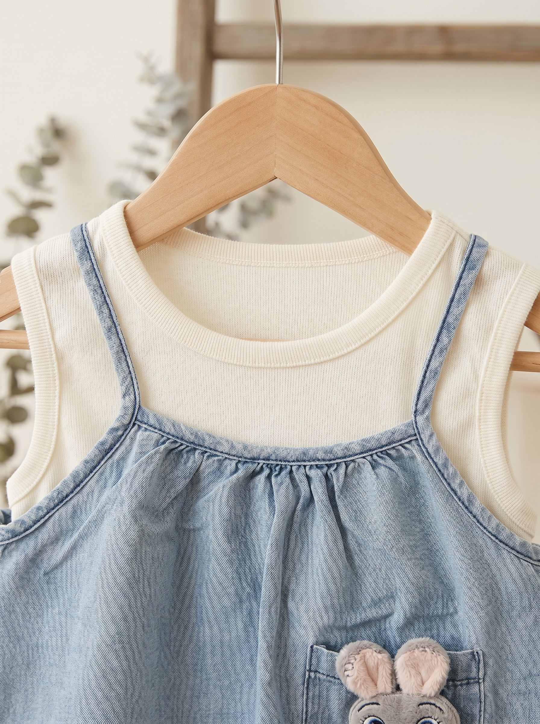 Bunny Pocket Denim Pinafore Dress
