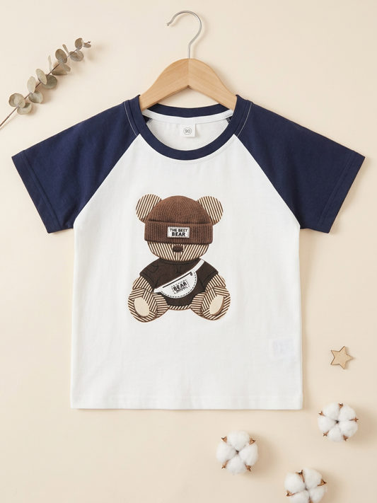 Bear Buddy Raglan Toddler T-Shirt – White & Navy Blue