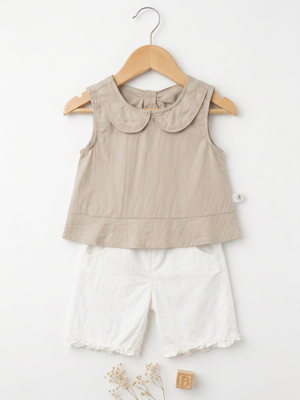 Peter Pan Collar Top & Ruffle Shorts Set