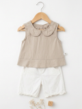Peter Pan Collar Top & Ruffle Shorts Set