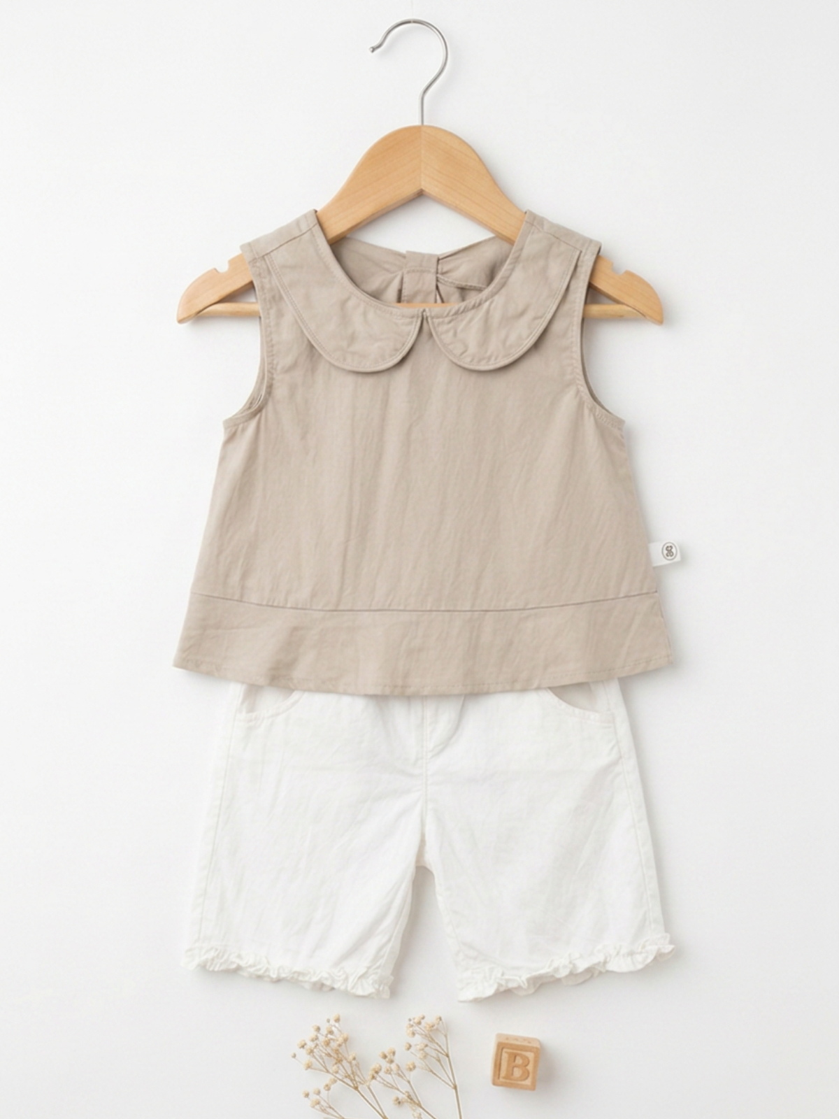 Peter Pan Collar Top & Ruffle Shorts Set