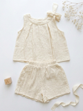 Cream Textured Elasticated Shorts
