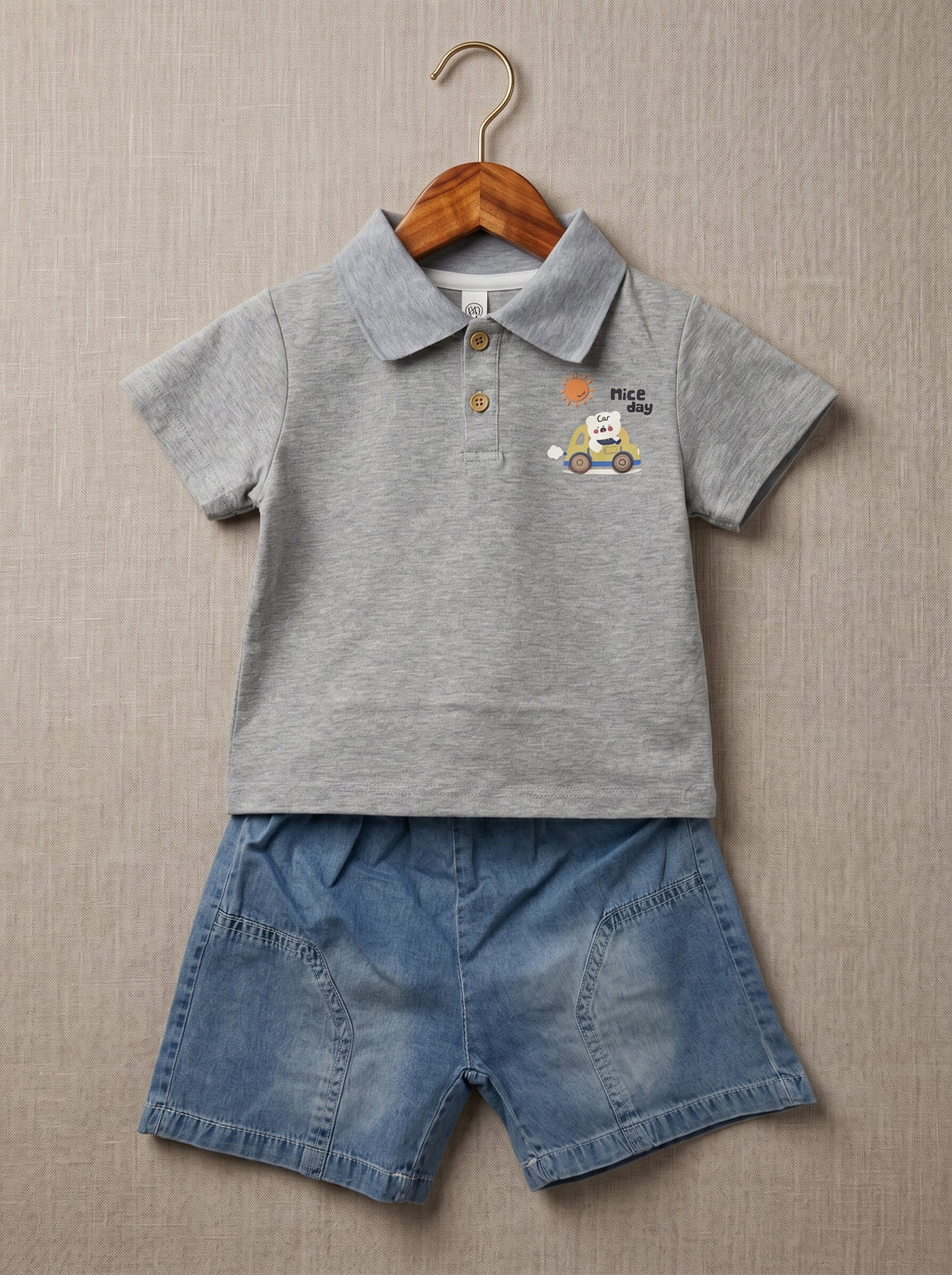 💙 Nice Day Polo & Denim Shorts Set
