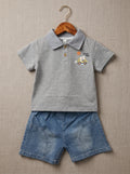 💙 Nice Day Polo & Denim Shorts Set