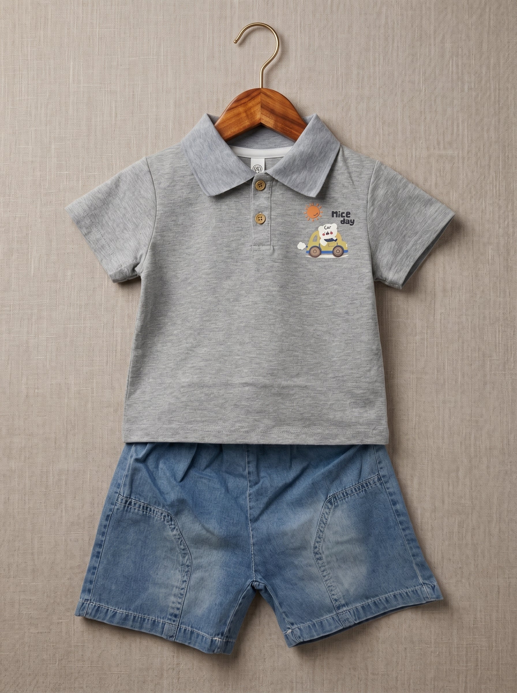 💙 Nice Day Polo & Denim Shorts Set