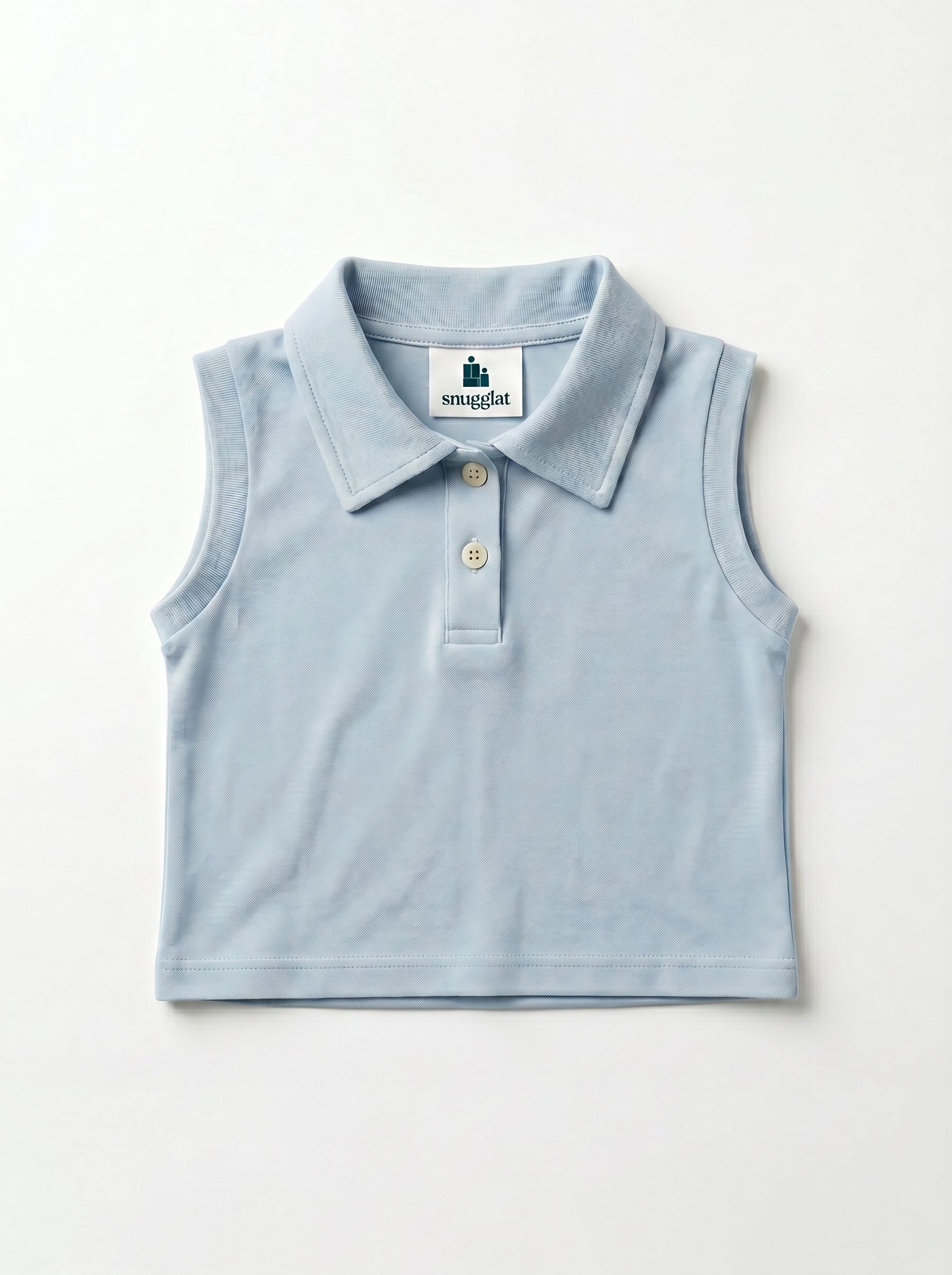 Girls' Baby Blue Polo Top & Grey Plaid Skirt Set