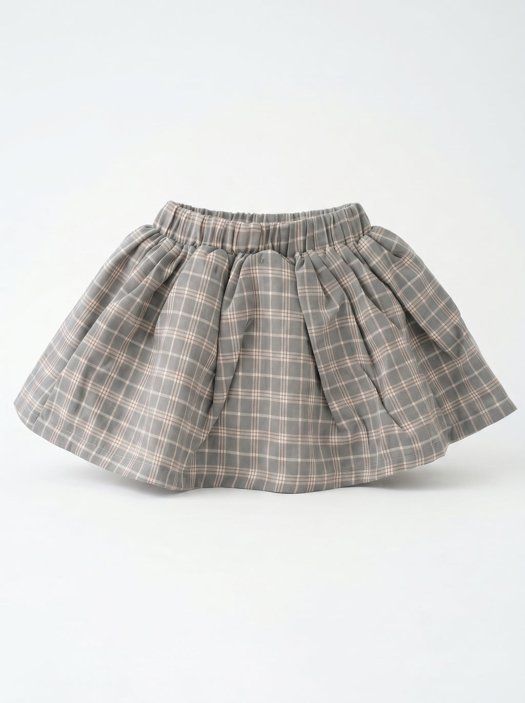 Girls' Baby Blue Polo Top & Grey Plaid Skirt Set
