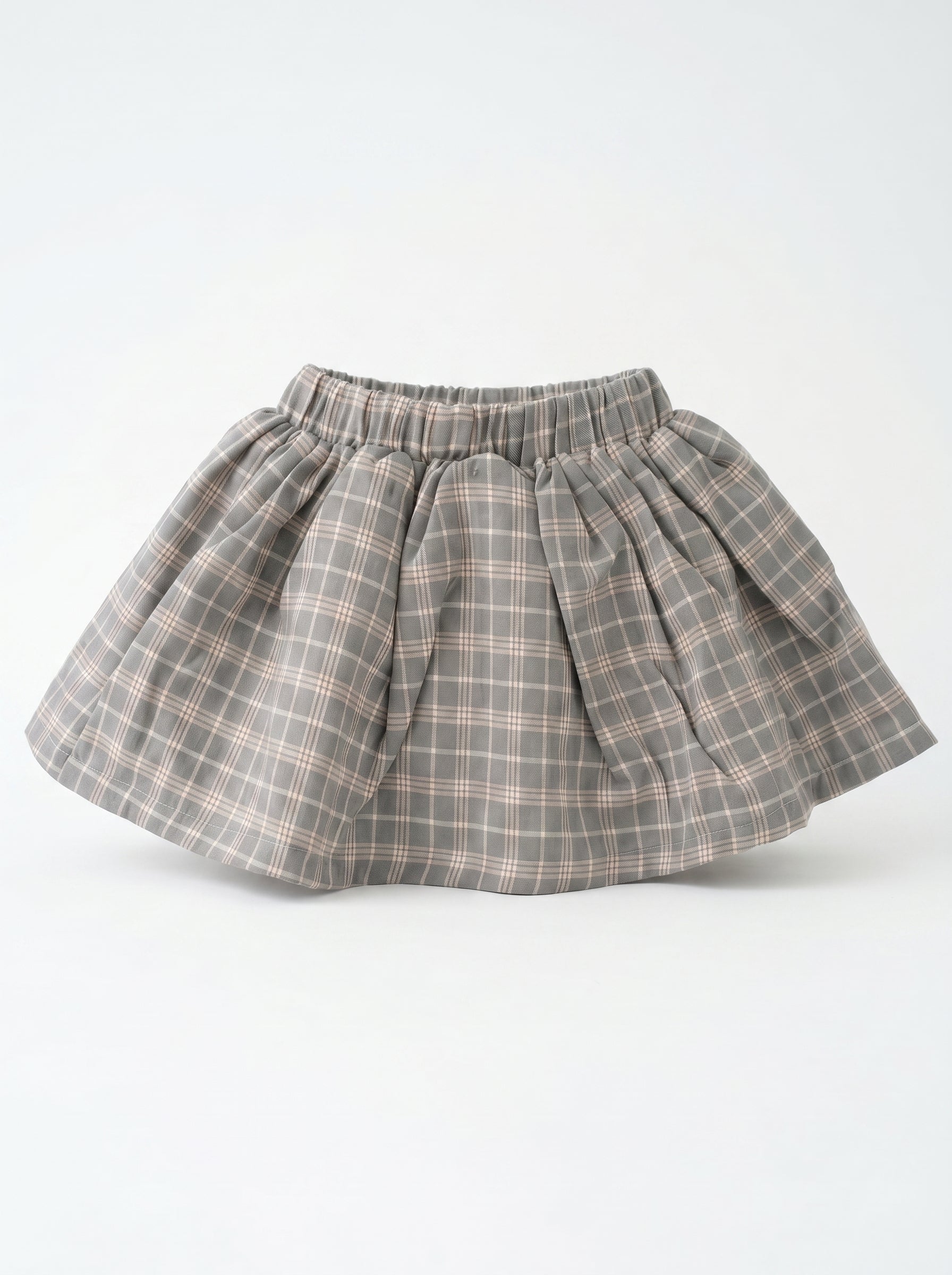 Girls' Baby Blue Polo Top & Grey Plaid Skirt Set